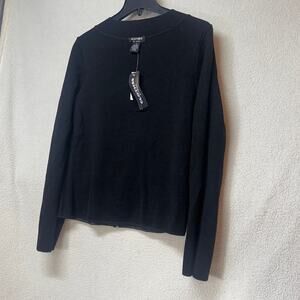 Clothes by Revue Black Zip Front Cardigan Sweater Small Wool Blend Minimalist